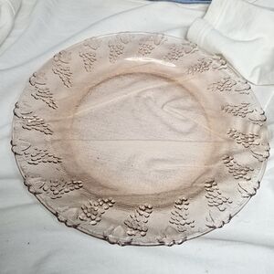 Elegant Pink Glass Plate with Grape Design